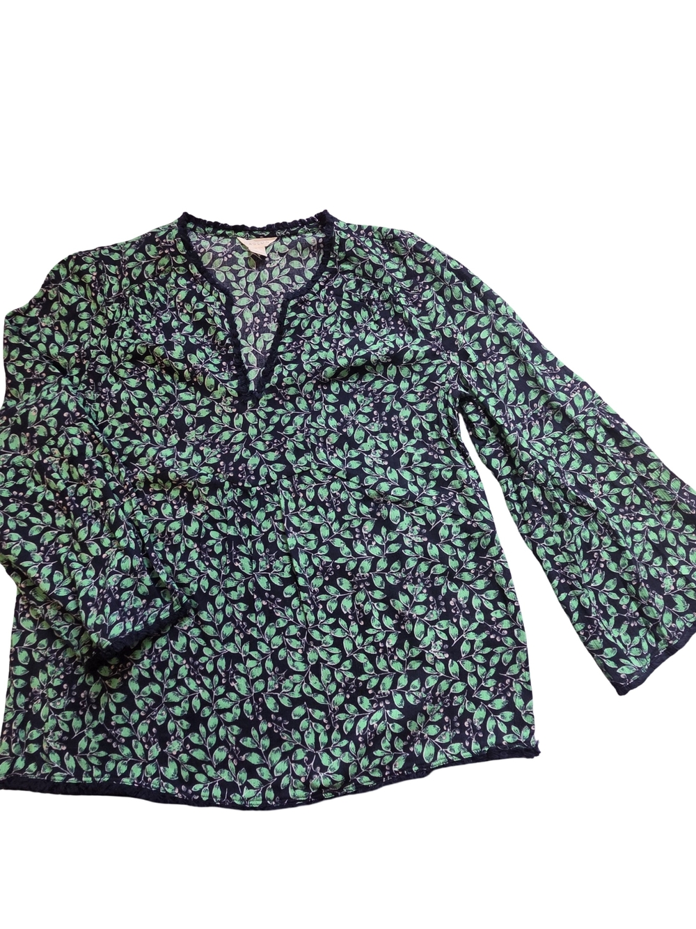 Caslon Women’s Navy Green Leaf Print Blouse